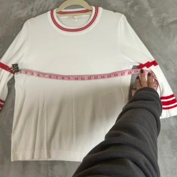 Maje Monica red and white pleated bell sleeve sweater - Picture 10 of 12
